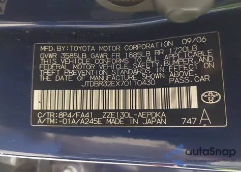 2007 Toyota Corolla Ce z USA, uszkodzony, nr VIN JTDBR32EX70110430